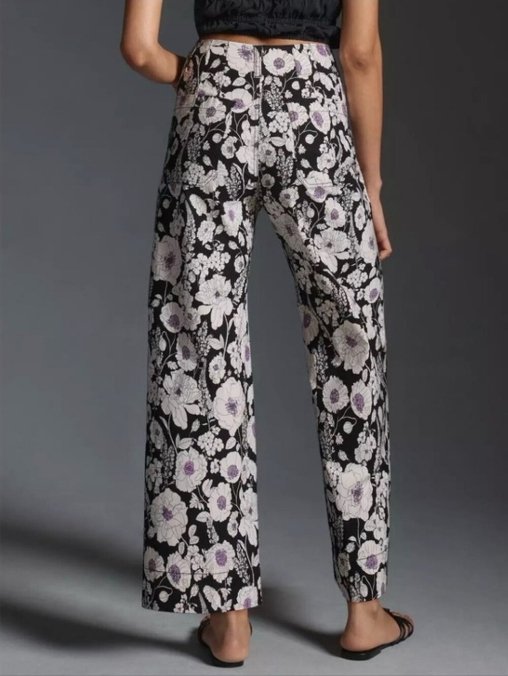NWOT Maeve Anthroplogie The Colette Wide-Leg Cropped Pant Black Floral - Picture 8 of 15
